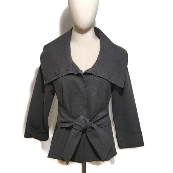 Luii Gray Cotton Blend Blazer Jacket Cowl Neck Tie Waist Chic Workwear Layer M - Picture 13 of 13